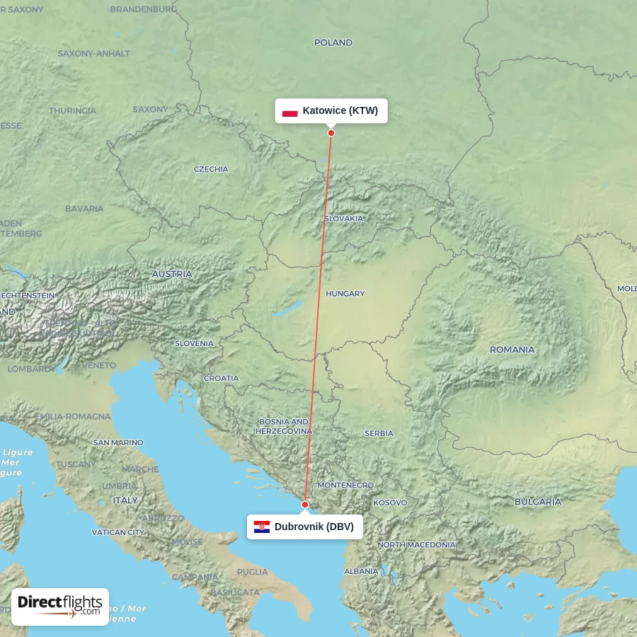 KTW - DBV route map