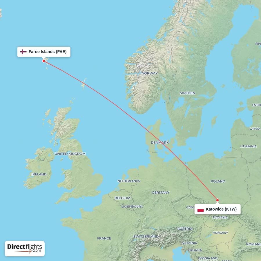 KTW - FAE route map