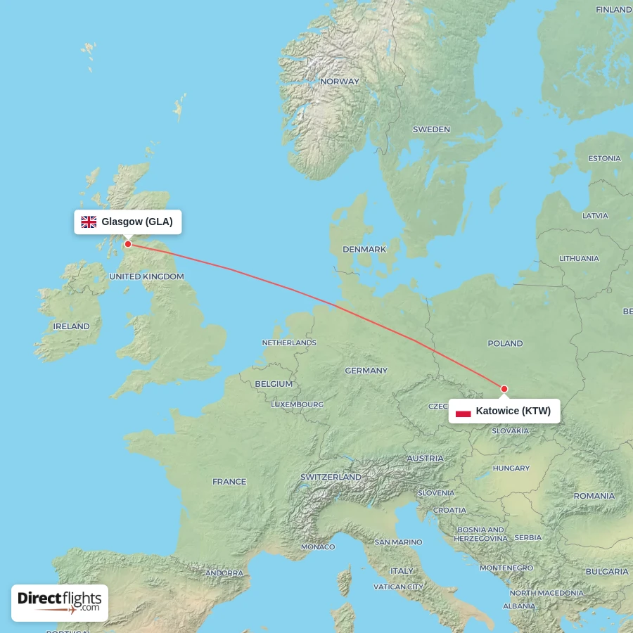 KTW - GLA route map