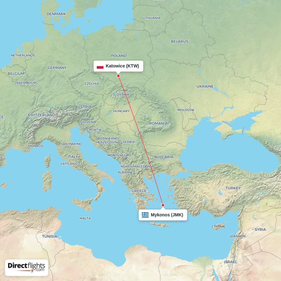 KTW - JMK route map