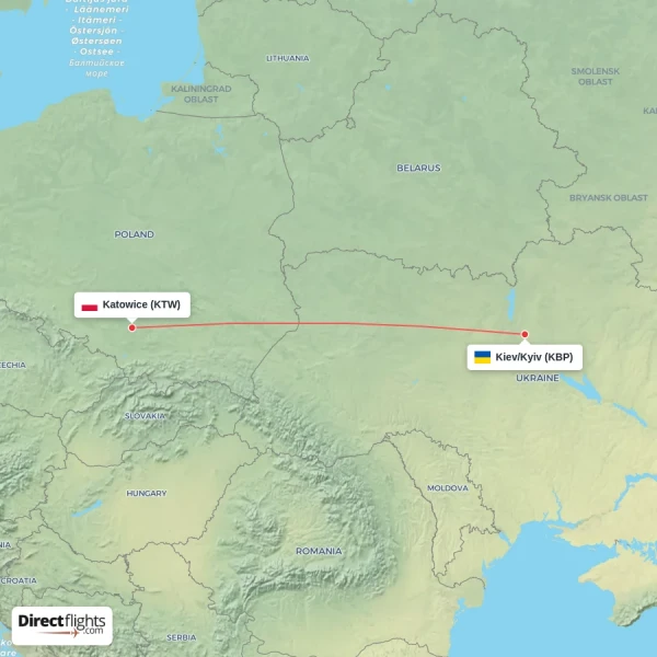 Katowice - Kiev/Kyiv direct flight map