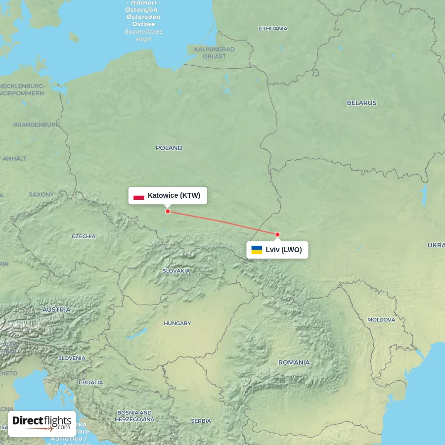 KTW - LWO route map