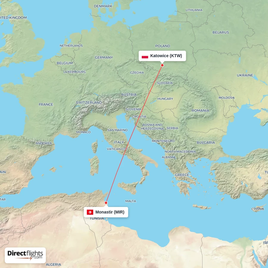 KTW - MIR route map
