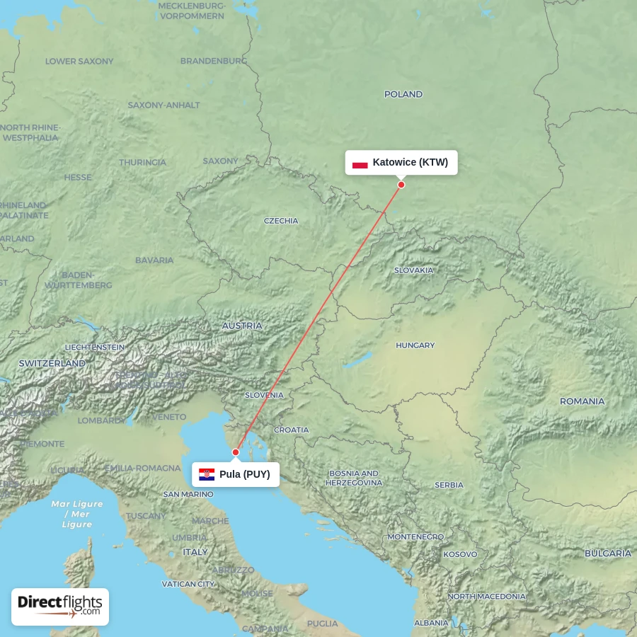 KTW - PUY route map