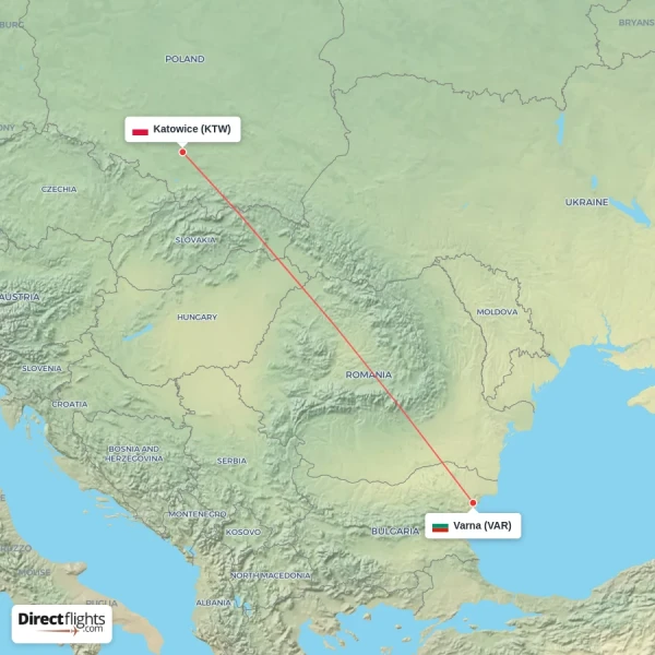 Katowice - Varna direct flight map