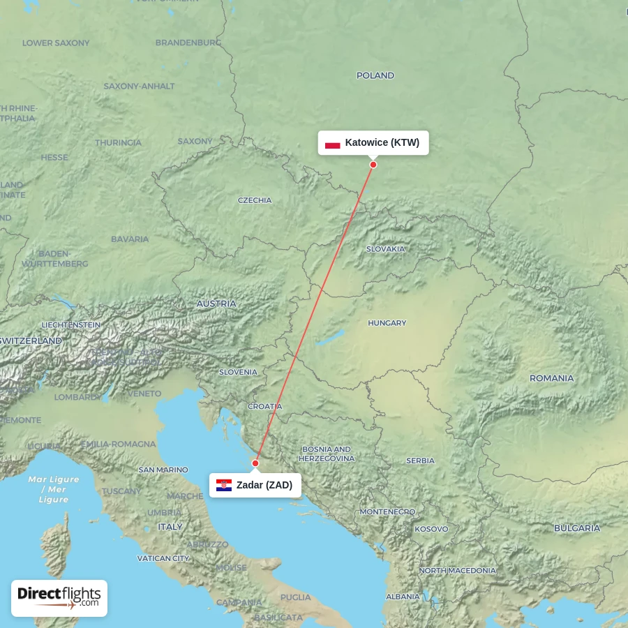 KTW - ZAD route map