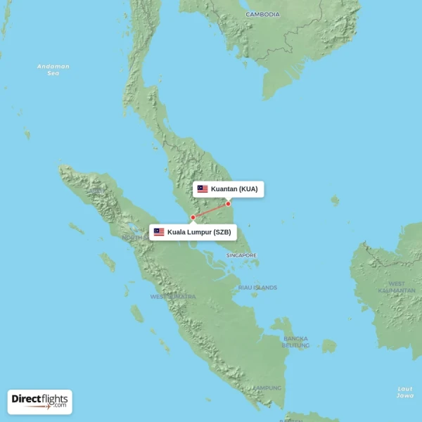 Kuantan - Kuala Lumpur direct flight map