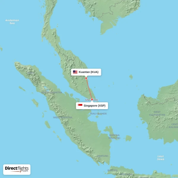 Kuantan - Singapore direct flight map
