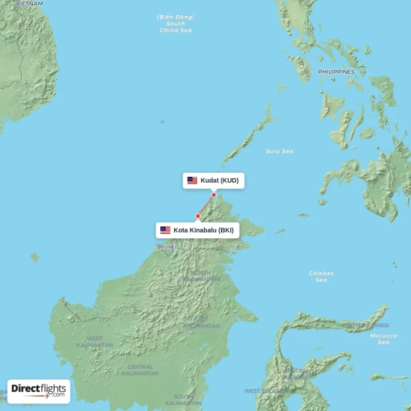 Kudat - Kota Kinabalu direct flight map