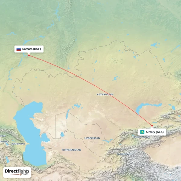 Samara - Almaty direct flight map