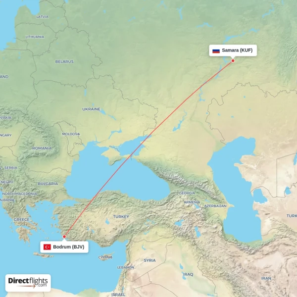Samara - Bodrum direct flight map