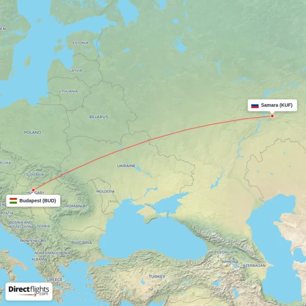 Samara - Budapest direct flight map