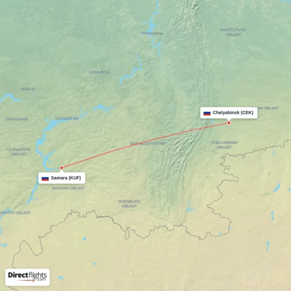Samara - Chelyabinsk direct flight map