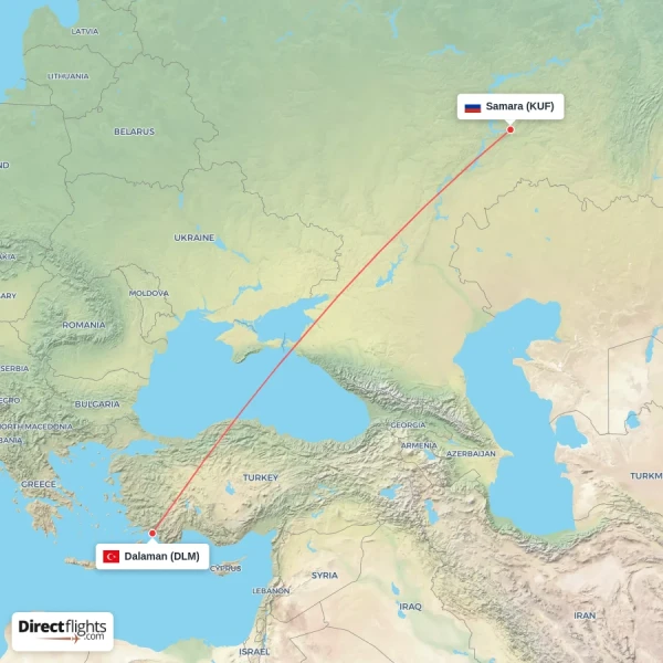 Samara - Dalaman direct flight map