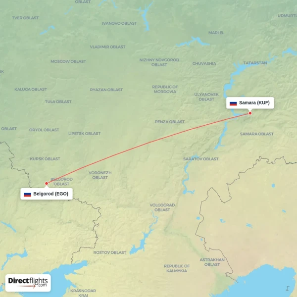 Samara - Belgorod direct flight map