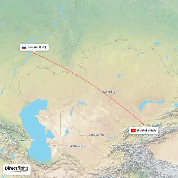 Samara - Bishkek direct flight map
