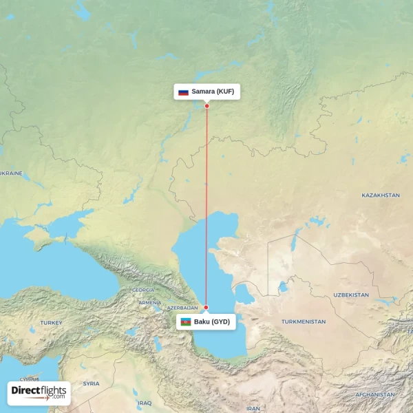 Samara - Baku direct flight map