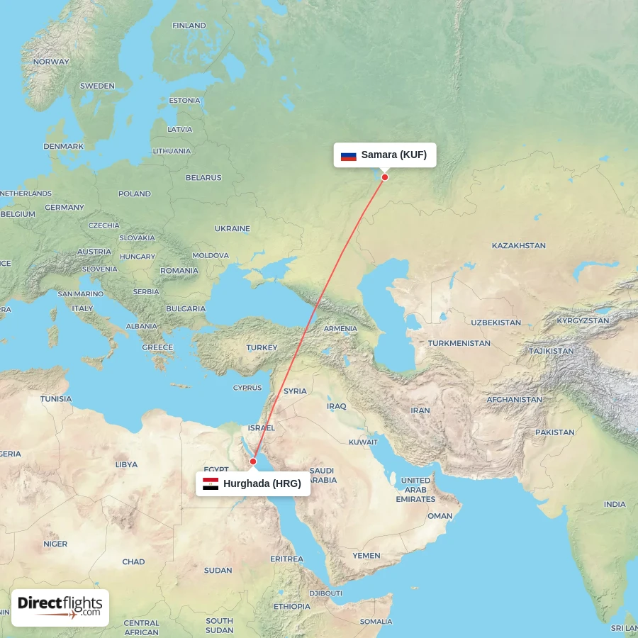 KUF - HRG route map