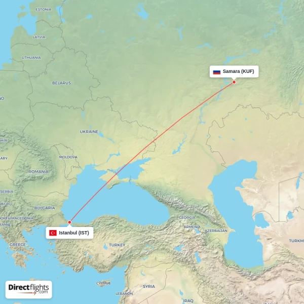 Samara - Istanbul direct flight map
