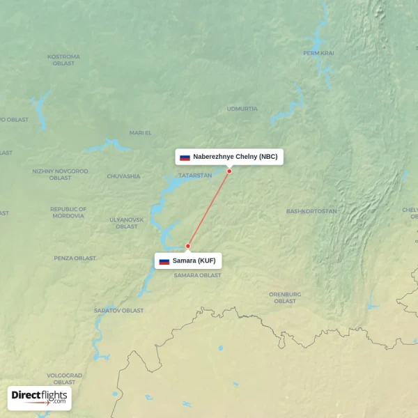 Samara - Naberezhnye Chelny direct flight map