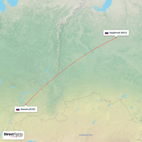 Samara - Nojabrxsk direct flight map