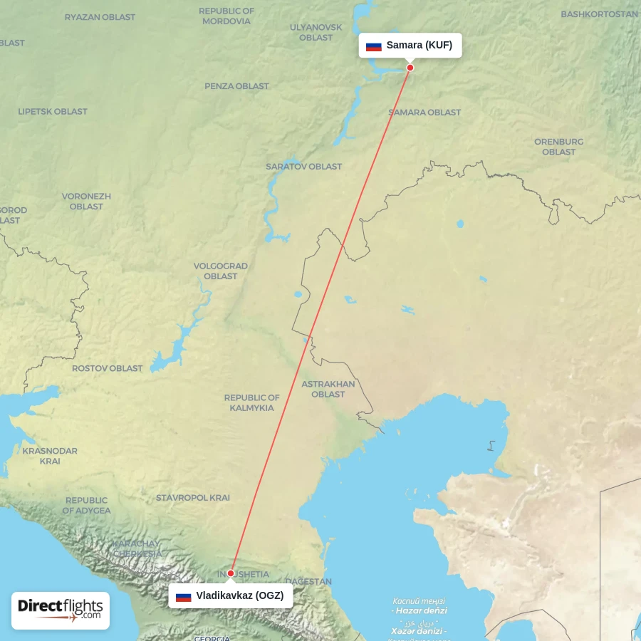 KUF - OGZ route map