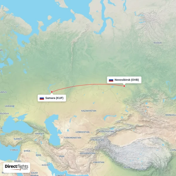 Samara - Novosibirsk direct flight map