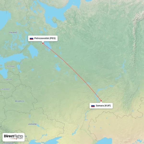 Samara - Petrozavodsk direct flight map