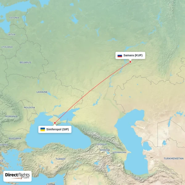 Samara - Simferopol direct flight map