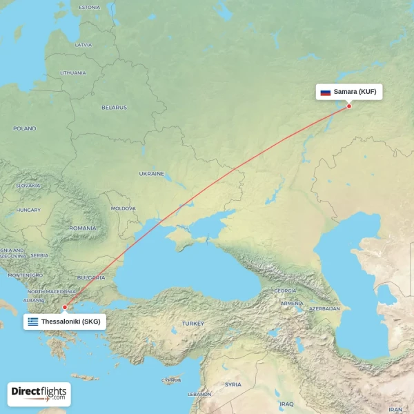 Samara - Thessaloniki direct flight map