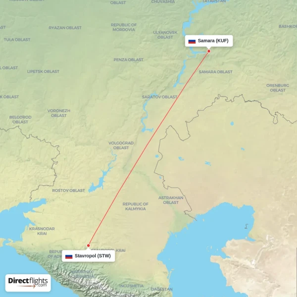Samara - Stavropol direct flight map