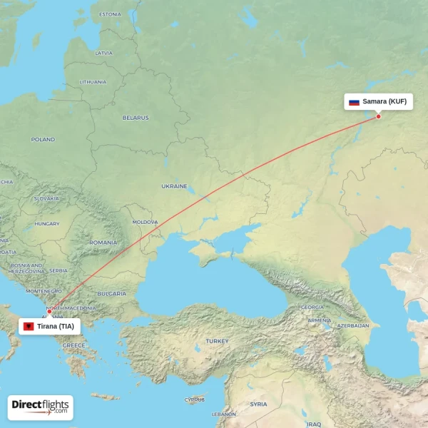 Samara - Tirana direct flight map