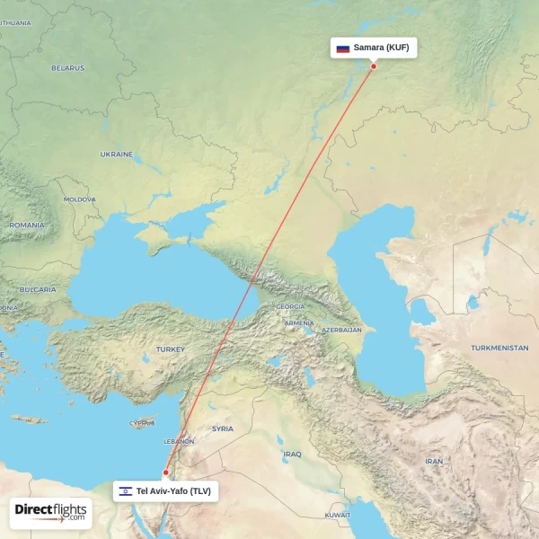 Samara - Tel Aviv-Yafo direct flight map