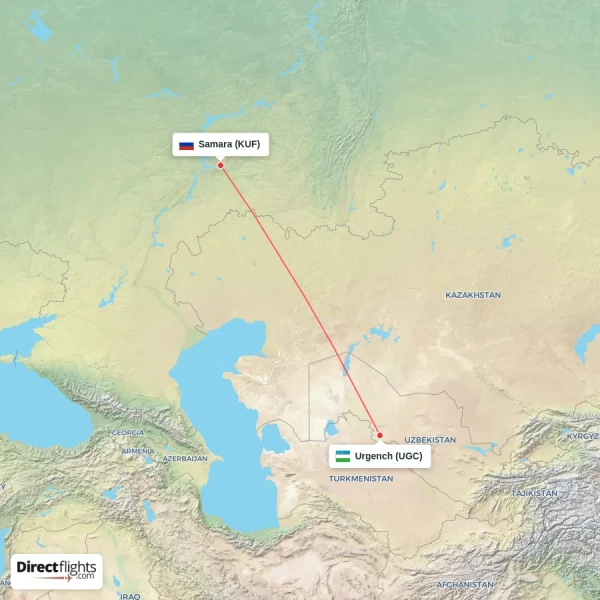 Samara - Urgench direct flight map