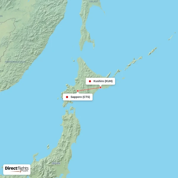 Kushiro - Sapporo direct flight map