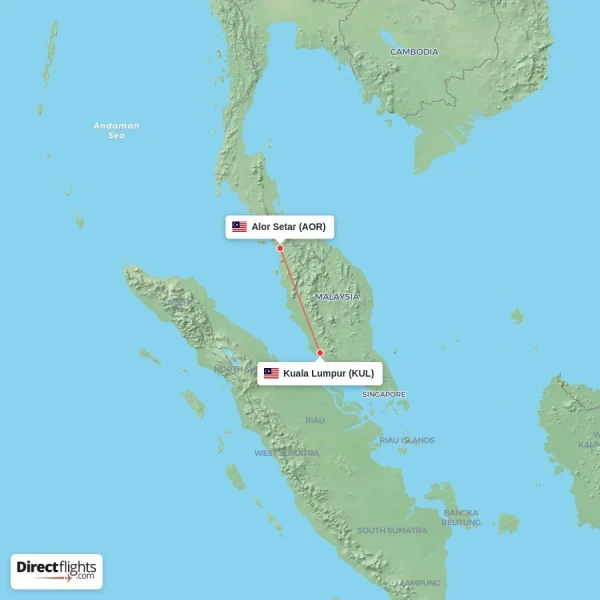 Kuala Lumpur - Alor Setar direct flight map