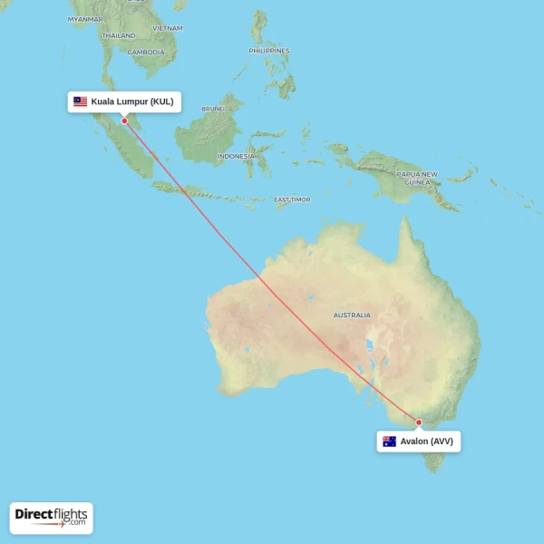 Kuala Lumpur - Avalon direct flight map