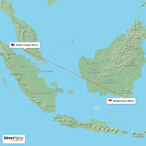 Kuala Lumpur - Banjarmasin direct flight map