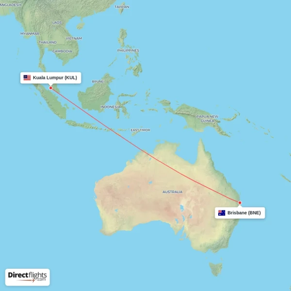 Kuala Lumpur - Brisbane direct flight map