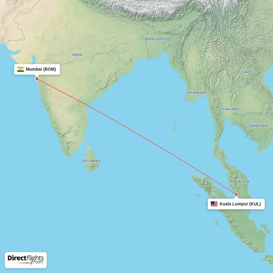 KUL - BOM route map
