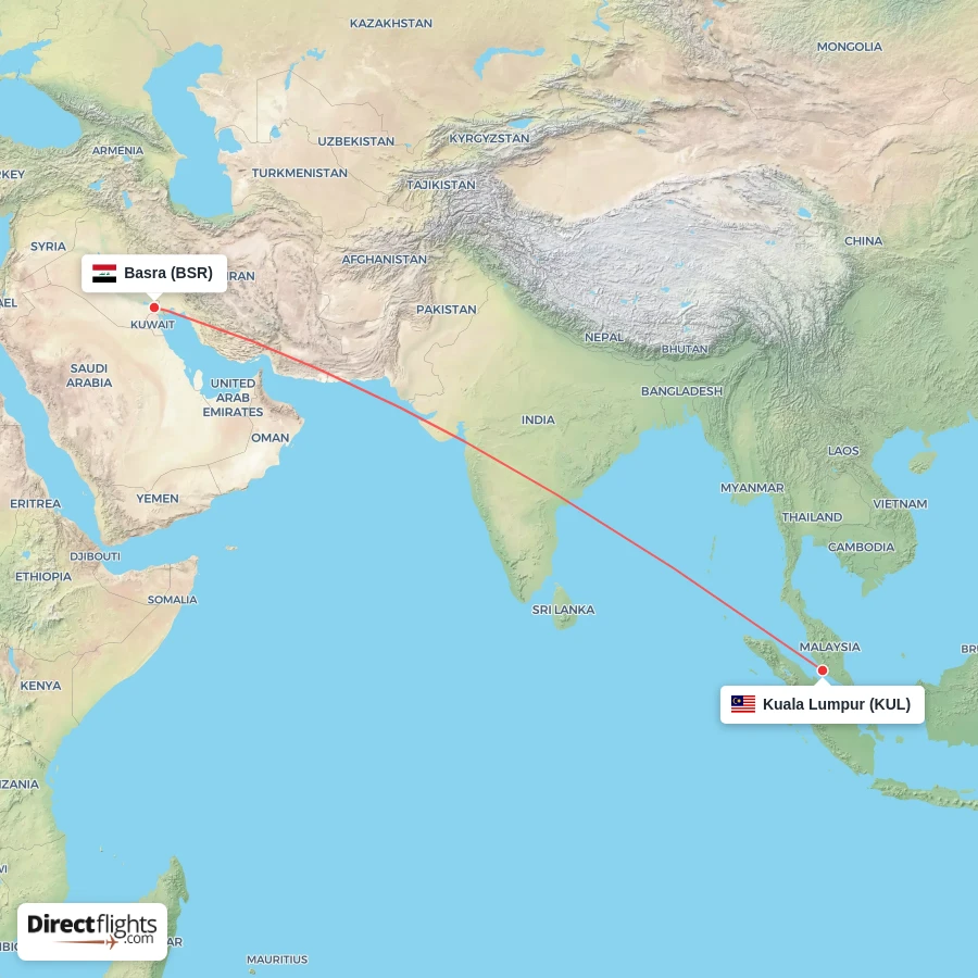 KUL - BSR route map