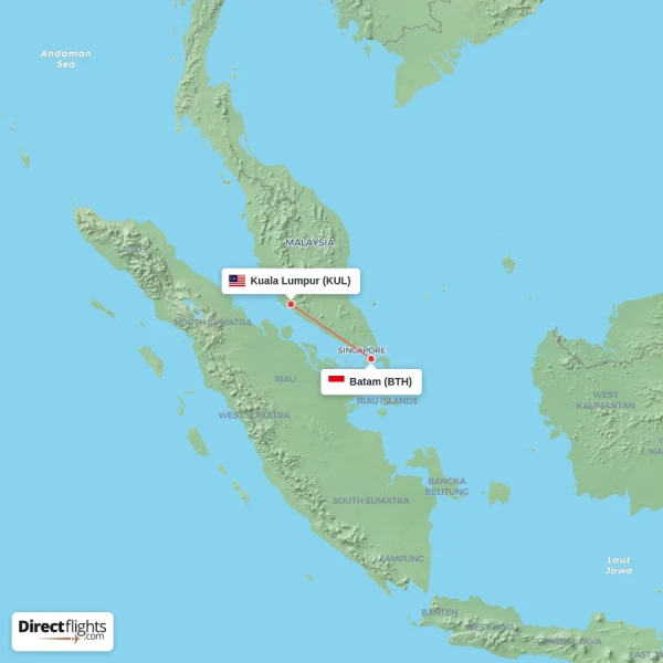 Kuala Lumpur - Batam direct flight map