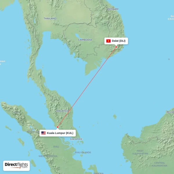 Kuala Lumpur - Dalat direct flight map