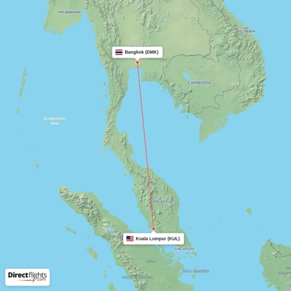 Kuala Lumpur - Bangkok direct flight map