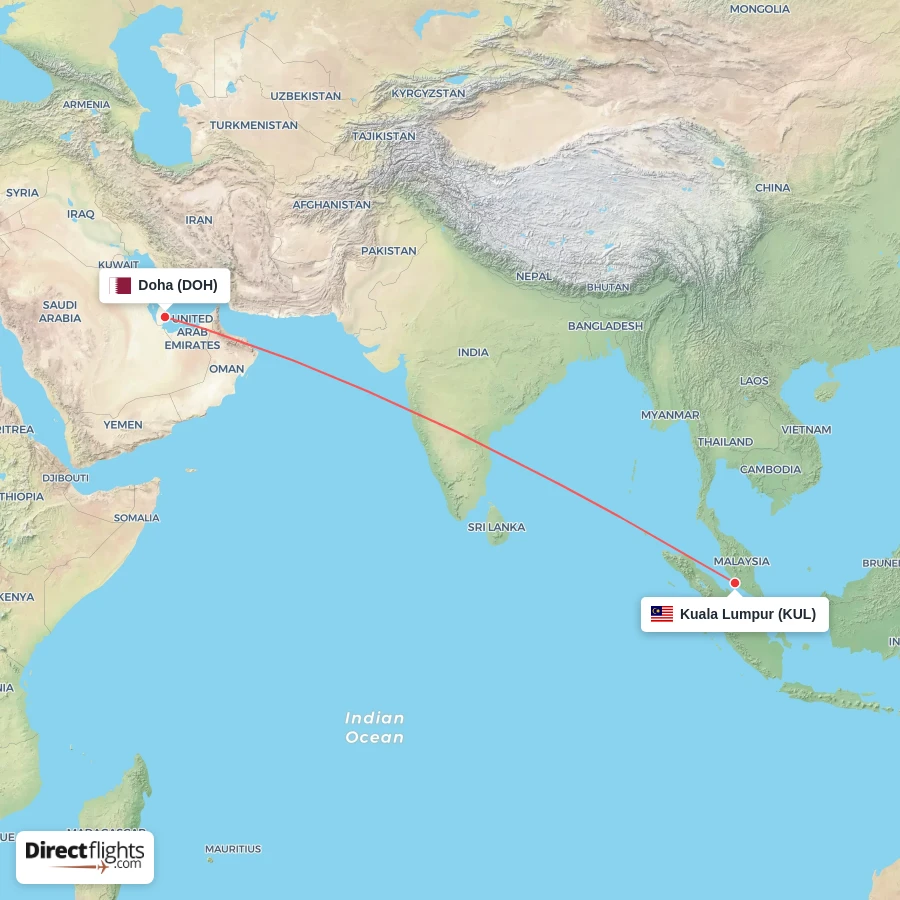 KUL - DOH route map