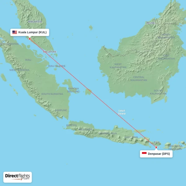 Kuala Lumpur - Denpasar direct flight map