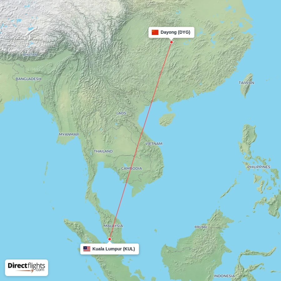 KUL - DYG route map