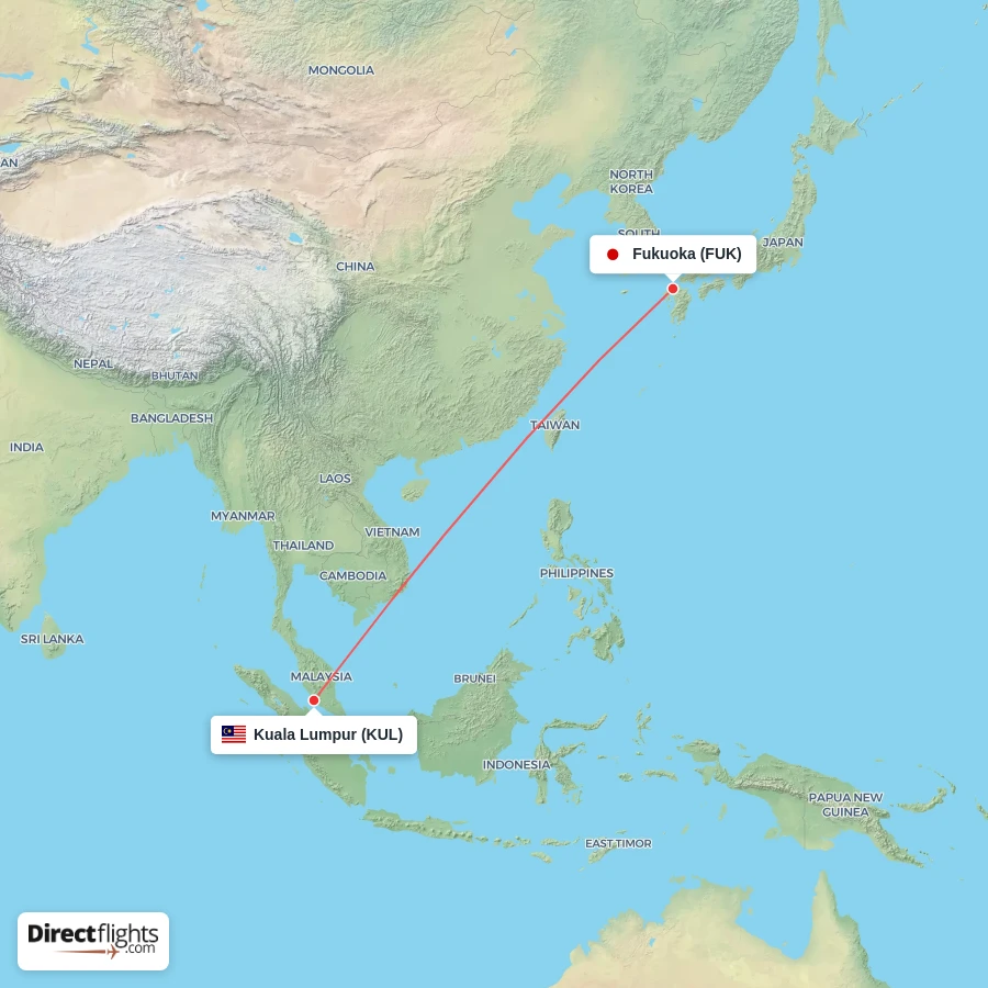 KUL - FUK route map