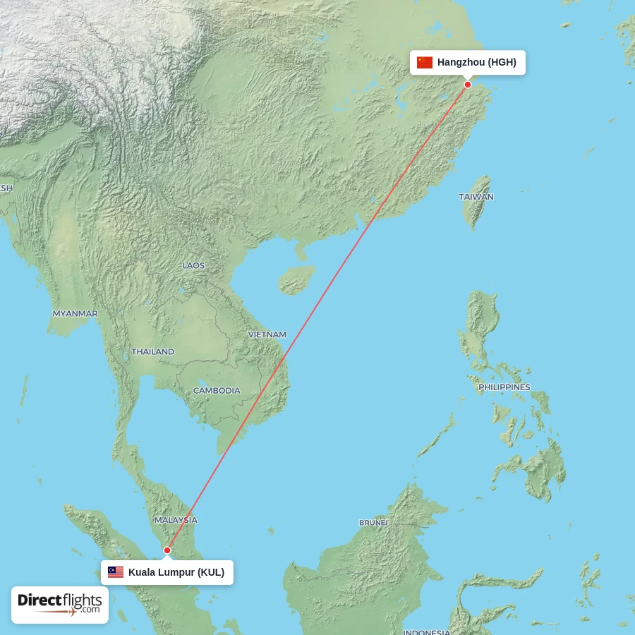 KUL - HGH route map
