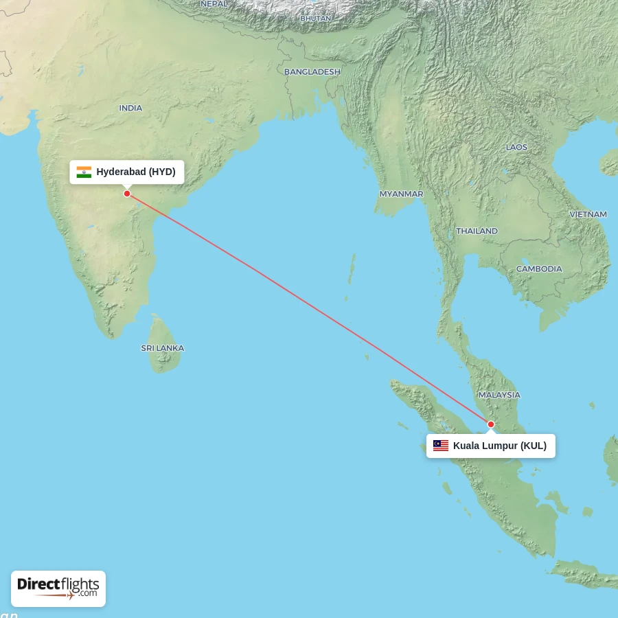 KUL - HYD route map